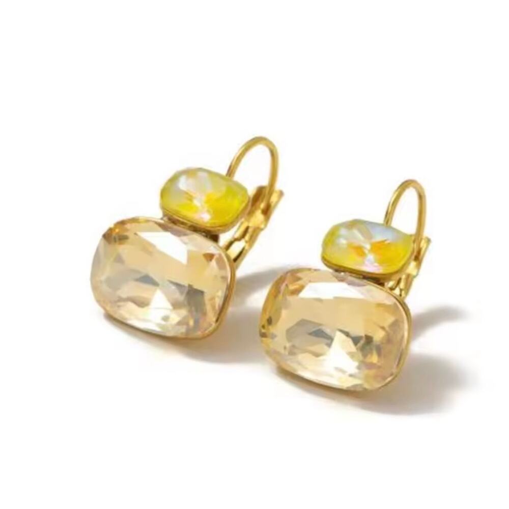 Anthropologie 18k gold plated crystal drop earrings amber yellow